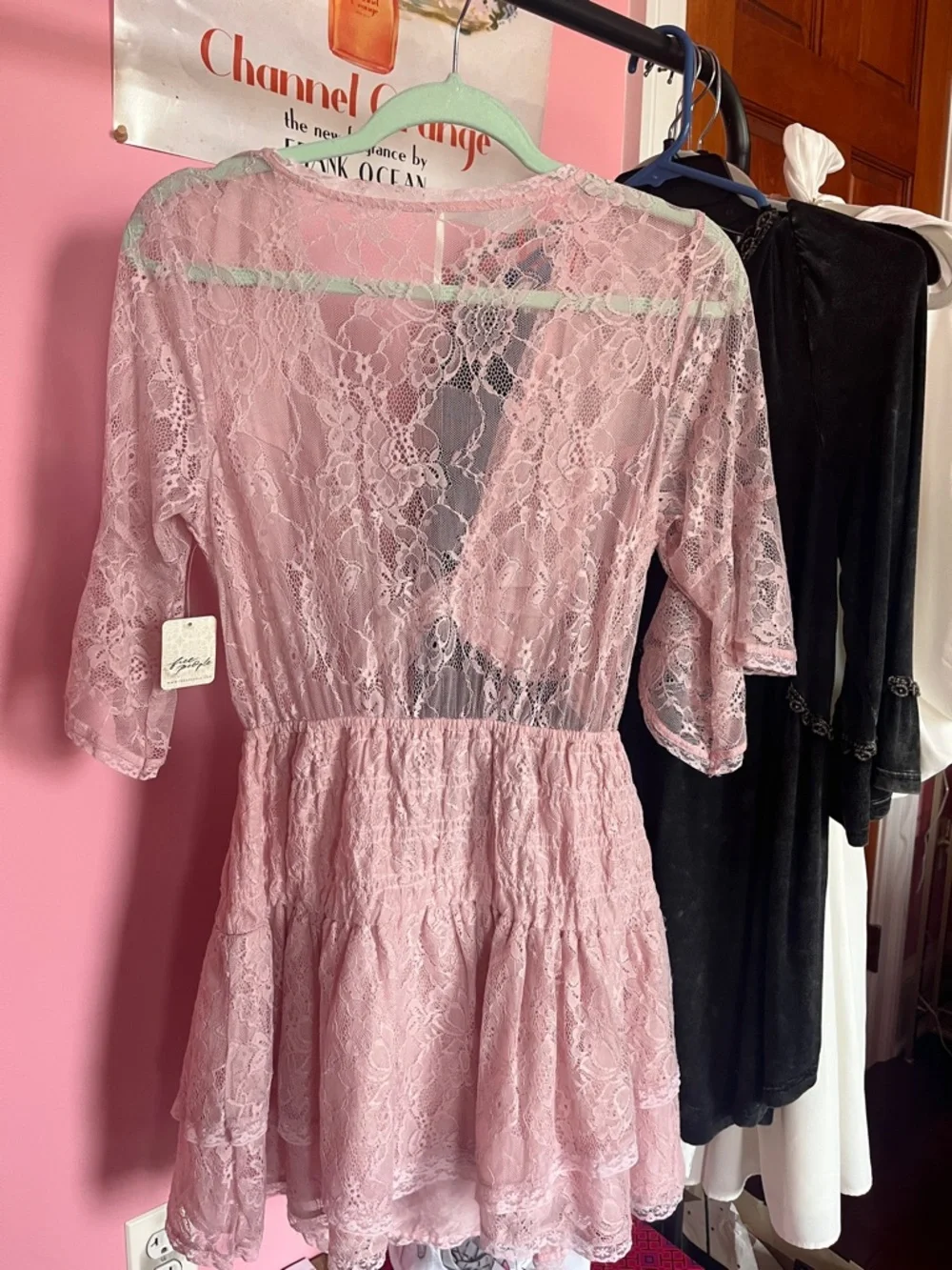 Free People Dusty Pink Lace Tie-Front Chemise